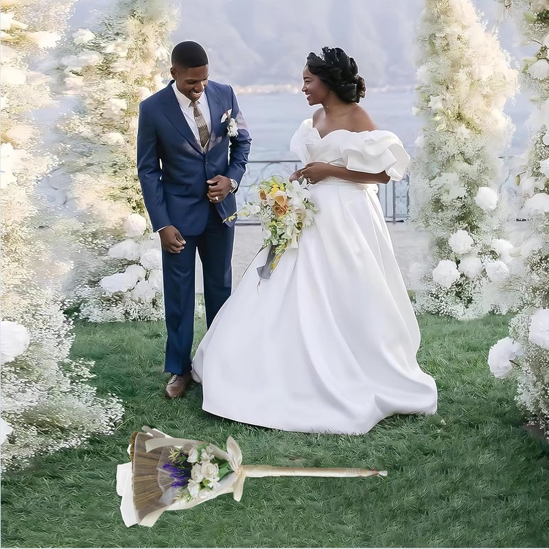 SIMER Wedding Broom for Jumping Ceremony, Jumpping The Broom for African American Wedding, Artificial Flower Bouquets with Lavender - Image 2